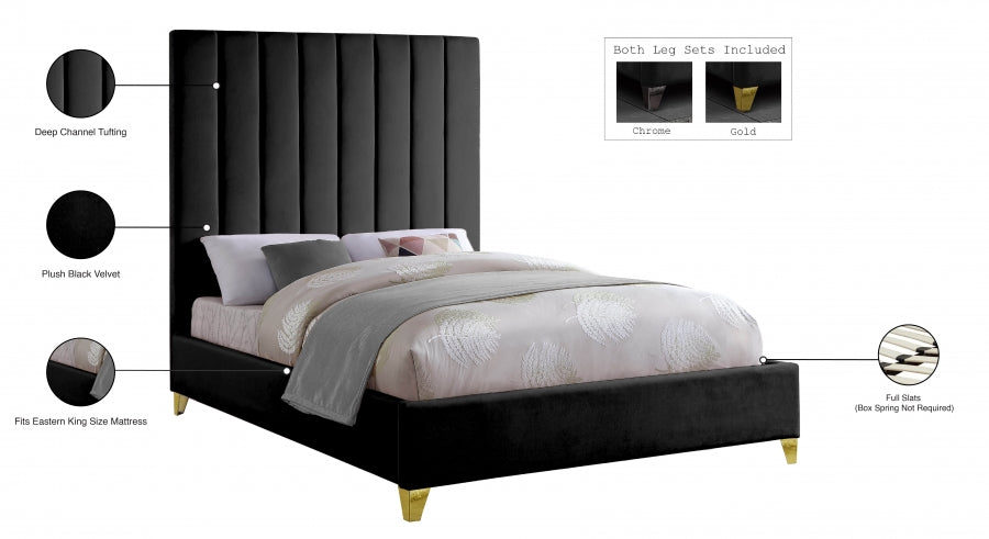 Via Velvet King Bed Black - ViaBlack-K