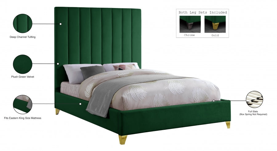 Via Velvet King Bed Green - ViaGreen-K