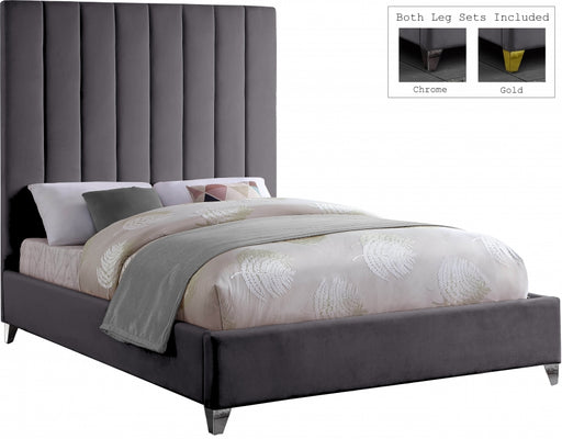 Via Velvet King Bed Grey - ViaGrey-K