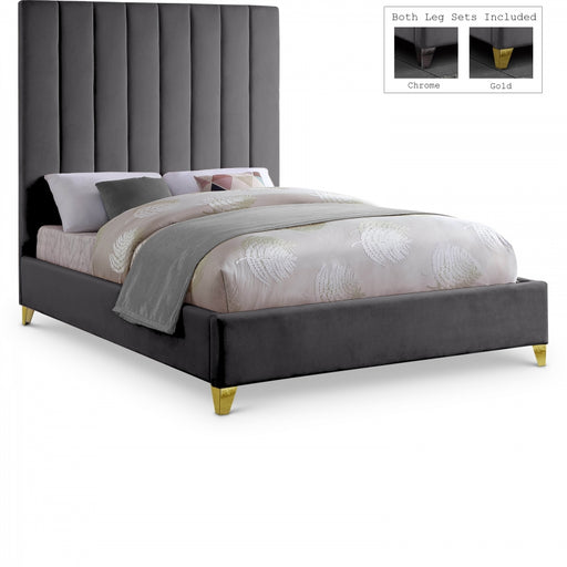 Via Velvet King Bed Grey - ViaGrey-K