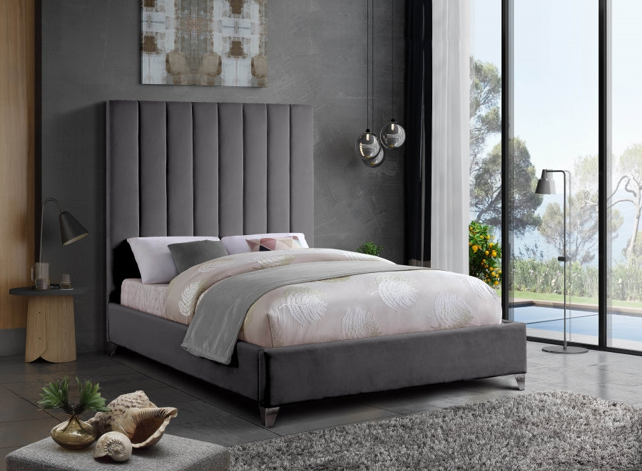 Via Velvet King Bed Grey - ViaGrey-K