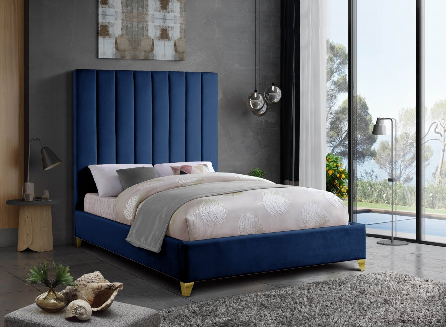 Via Velvet Queen Bed Blue - ViaNavy-Q