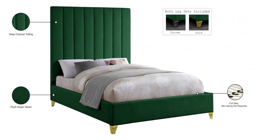 Via Velvet Queen Bed Green - ViaGreen-Q