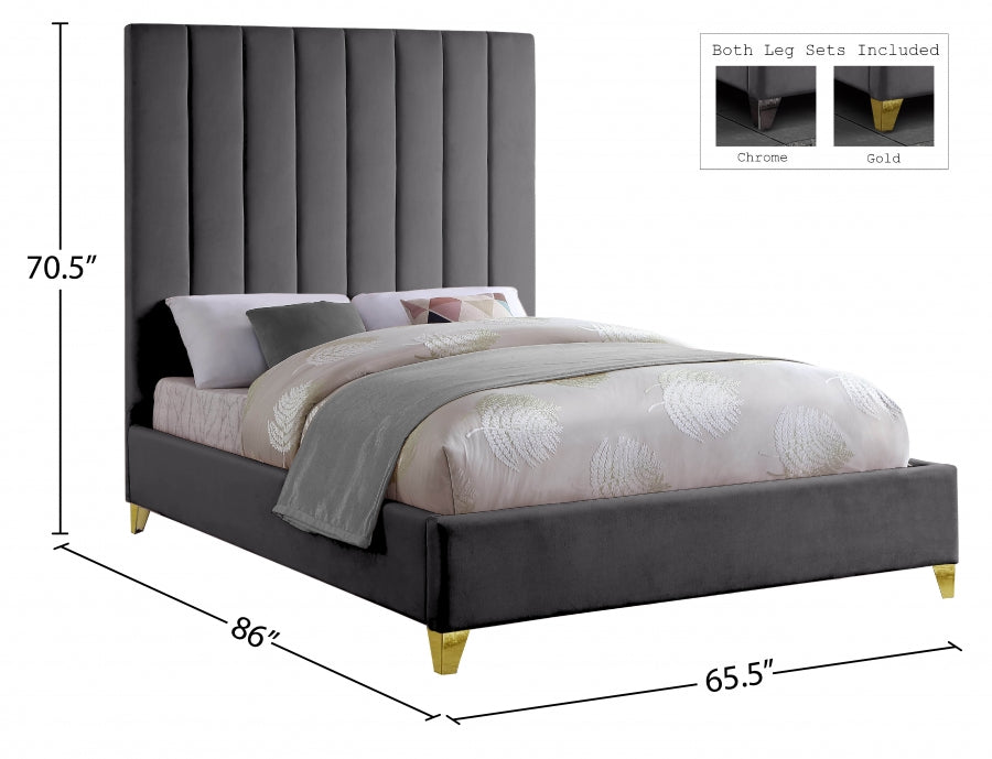 Via Velvet Queen Bed Grey - ViaGrey-Q