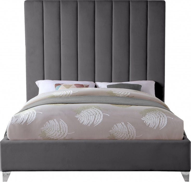 Via Velvet Queen Bed Grey - ViaGrey-Q