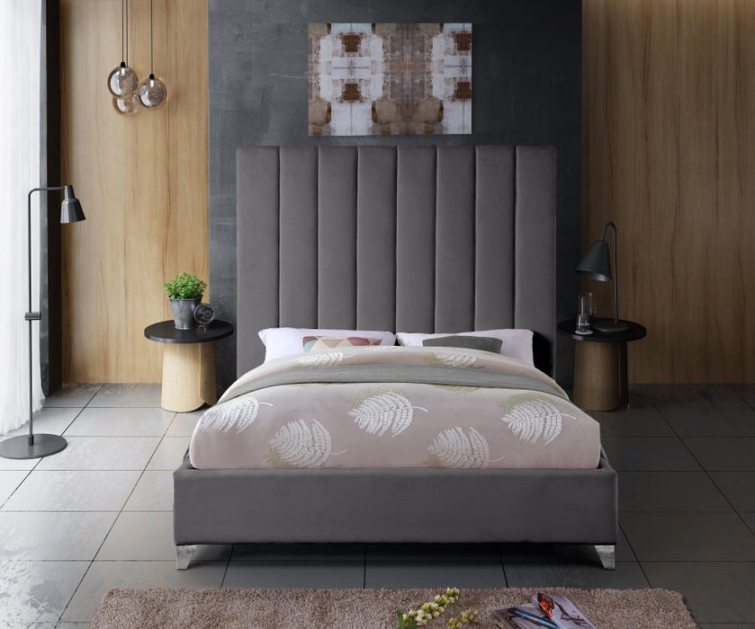 Via Velvet Queen Bed Grey - ViaGrey-Q