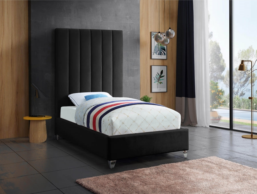 Via Velvet Twin Bed Black - ViaBlack-T