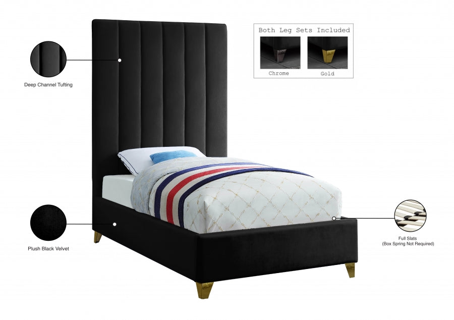 Via Velvet Twin Bed Black - ViaBlack-T