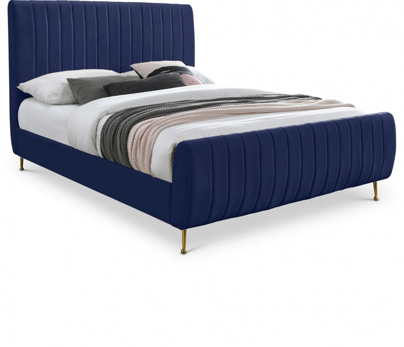 Zara Velvet Full Bed (3 Boxes) Blue - ZaraNavy-F