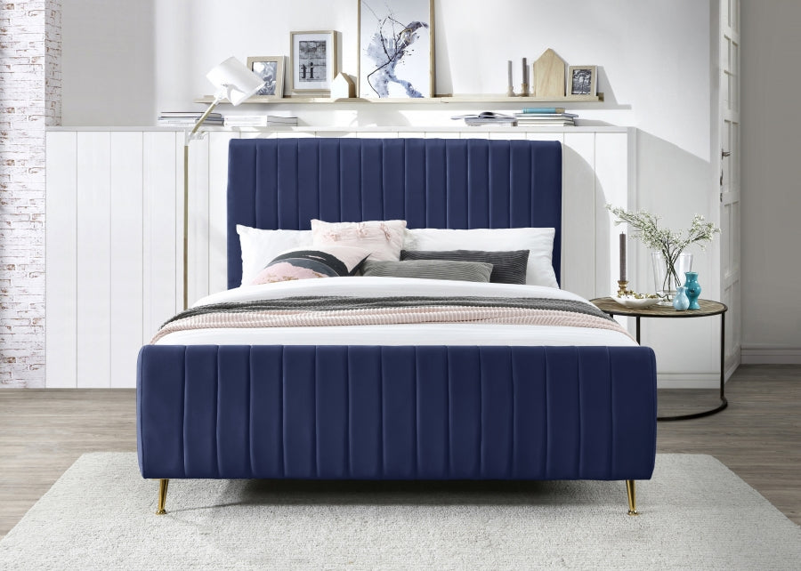 Zara Velvet Full Bed (3 Boxes) Blue - ZaraNavy-F