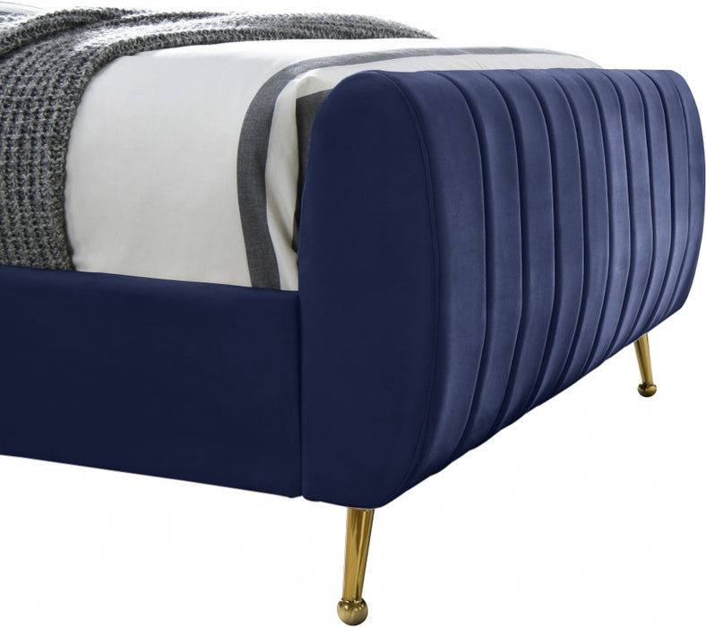 Zara Velvet Full Bed (3 Boxes) Blue - ZaraNavy-F