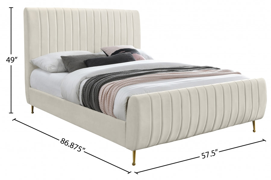 Zara Velvet Full Bed (3 Boxes) Cream - ZaraCream-F