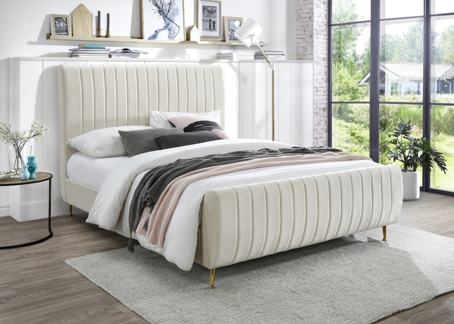 Zara Velvet Full Bed (3 Boxes) Cream - ZaraCream-F