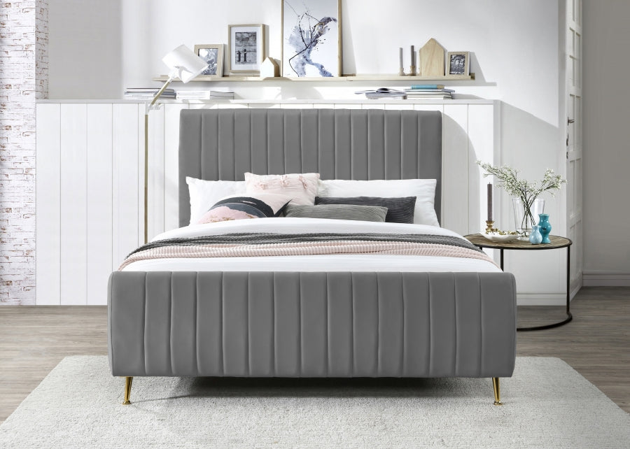 Zara Velvet Full Bed (3 Boxes) Grey - ZaraGrey-F