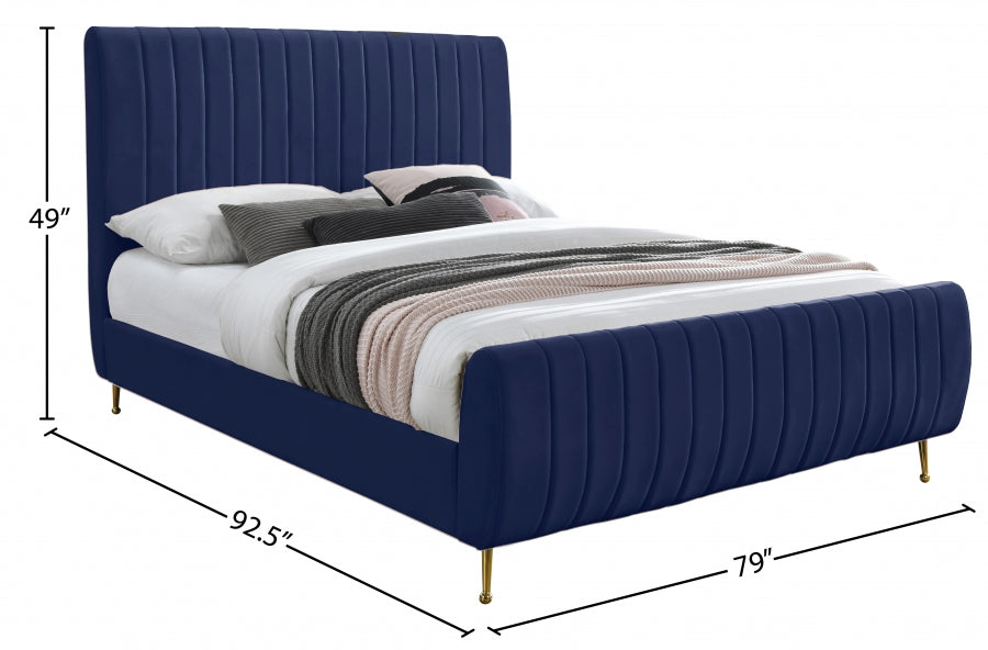 Zara Velvet King Bed (3 Boxes) Blue - ZaraNavy-K