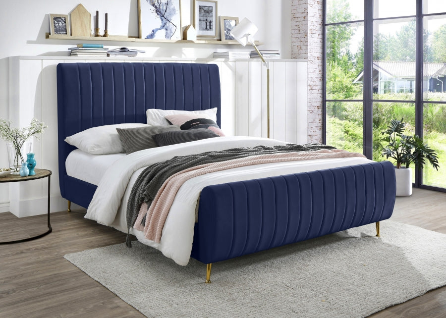 Zara Velvet King Bed (3 Boxes) Blue - ZaraNavy-K