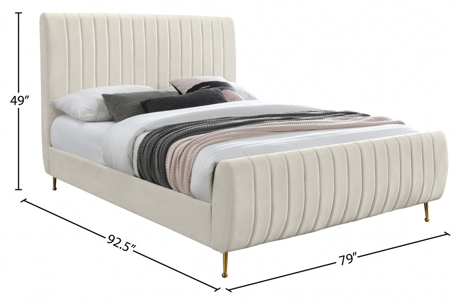 Zara Velvet King Bed (3 Boxes) Cream - ZaraCream-K