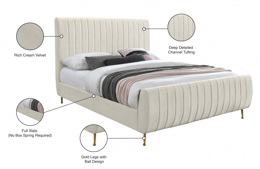 Zara Velvet King Bed (3 Boxes) Cream - ZaraCream-K