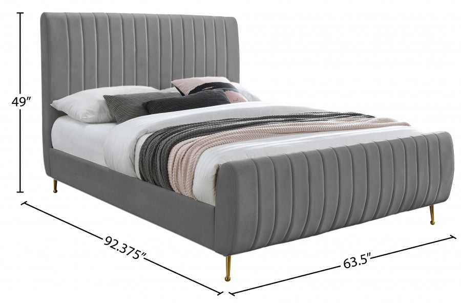 Zara Velvet Queen Bed (3 Boxes) Grey - ZaraGrey-Q