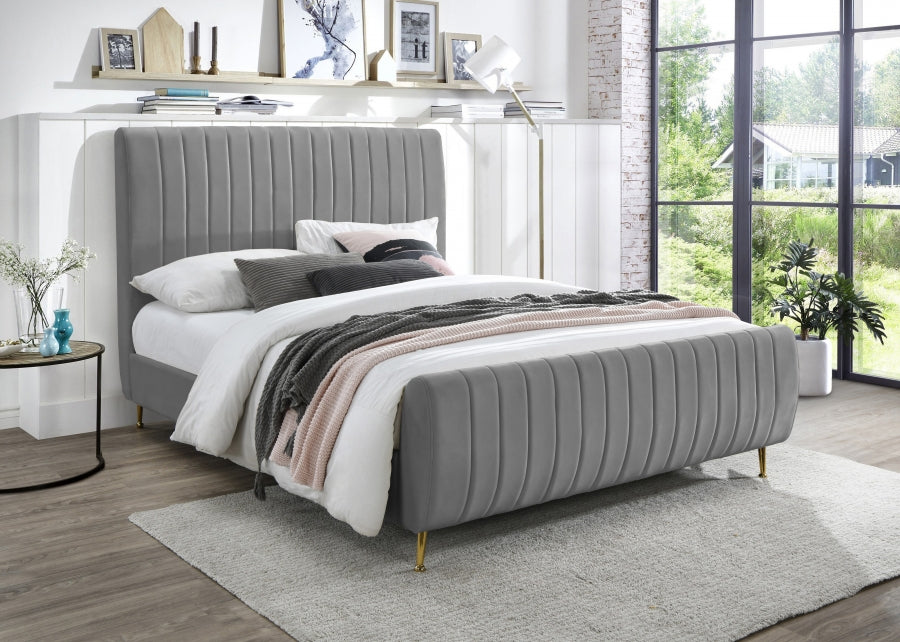 Zara Velvet Queen Bed (3 Boxes) Grey - ZaraGrey-Q