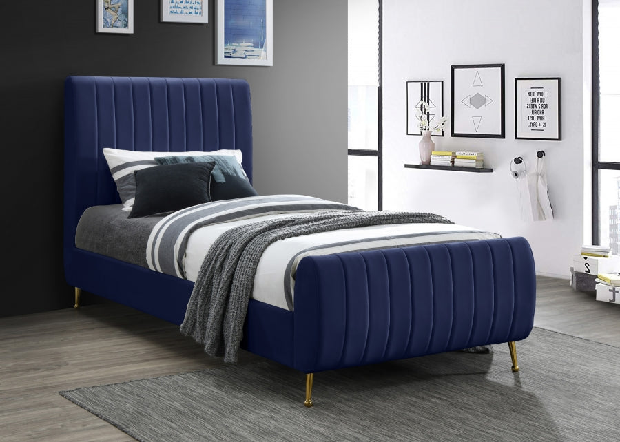 Zara Velvet Twin Bed (3 Boxes) Blue - ZaraNavy-T