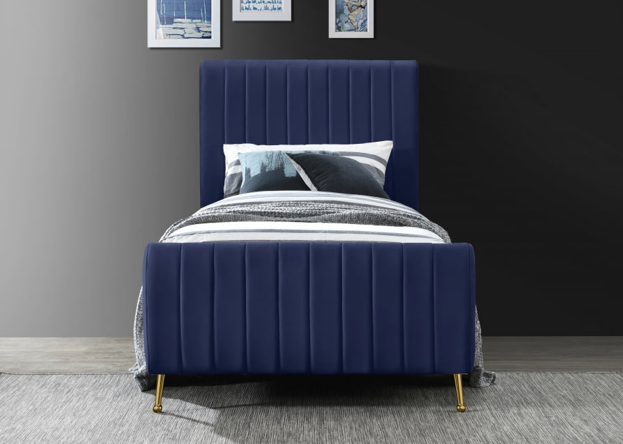 Zara Velvet Twin Bed (3 Boxes) Blue - ZaraNavy-T