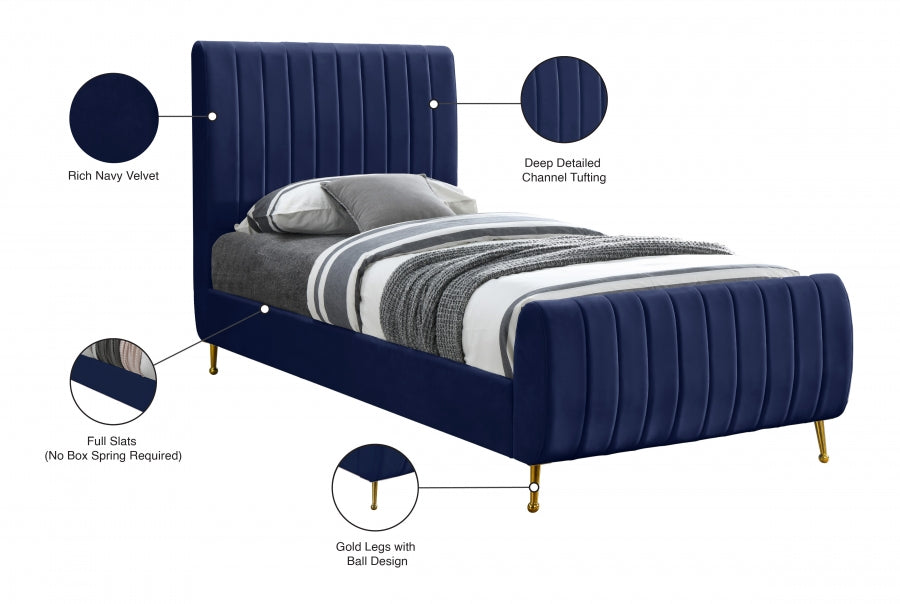 Zara Velvet Twin Bed (3 Boxes) Blue - ZaraNavy-T