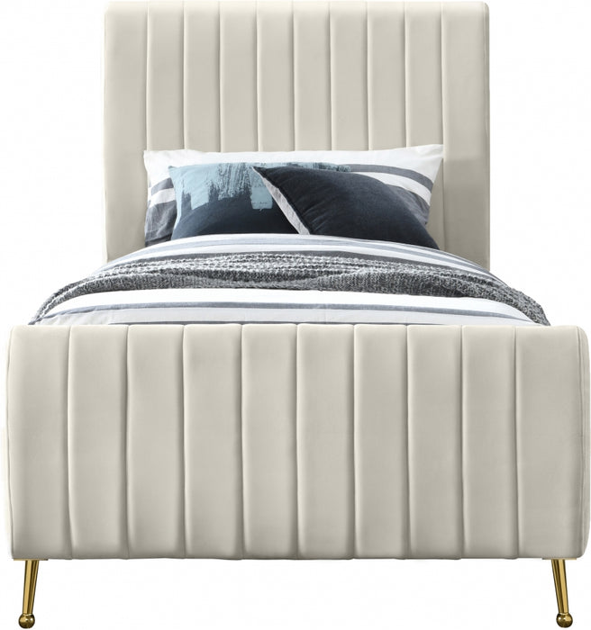 Zara Velvet Twin Bed (3 Boxes) Cream - ZaraCream-T