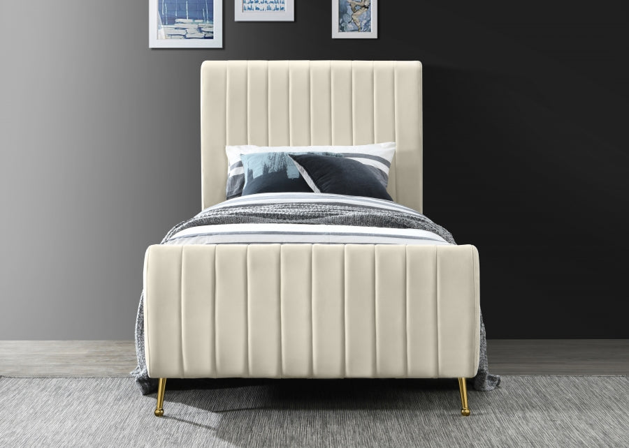 Zara Velvet Twin Bed (3 Boxes) Cream - ZaraCream-T