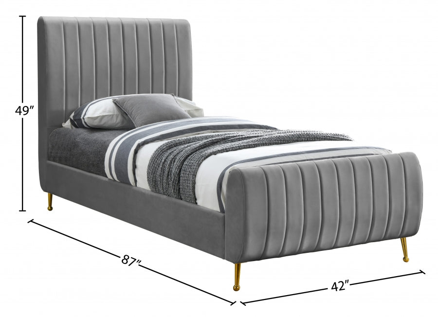 Zara Velvet Twin Bed (3 Boxes) Grey - ZaraGrey-T