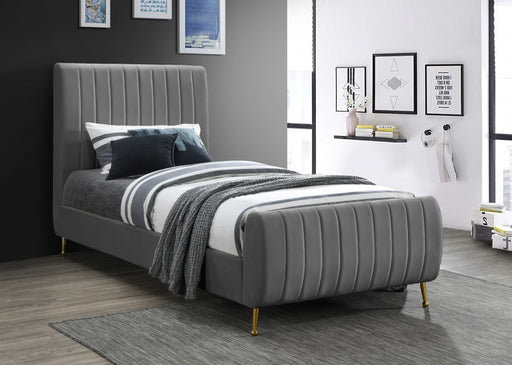 Zara Velvet Twin Bed (3 Boxes) Grey - ZaraGrey-T