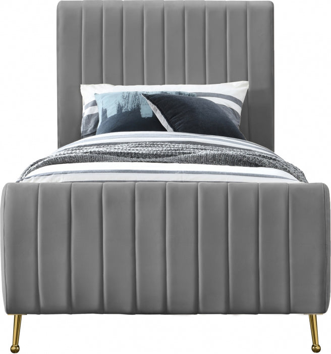 Zara Velvet Twin Bed (3 Boxes) Grey - ZaraGrey-T