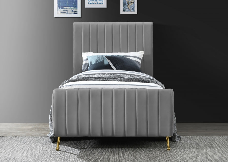 Zara Velvet Twin Bed (3 Boxes) Grey - ZaraGrey-T