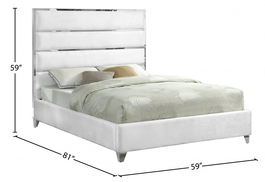 Zuma Velvet Full Bed White - ZumaWhite-F