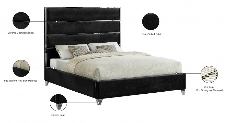 Zuma Velvet King Bed Black - ZumaBlack-K