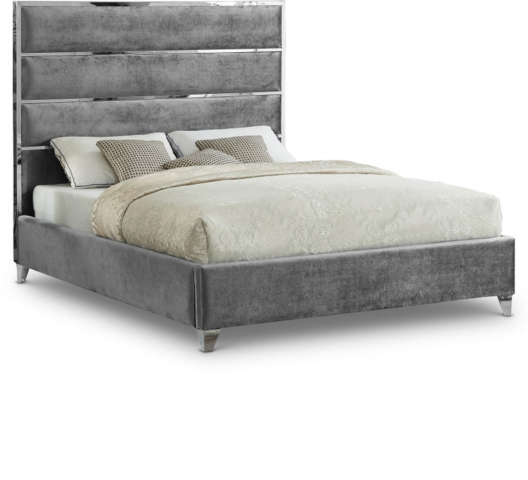 Zuma Velvet King Bed Grey - ZumaGrey-K