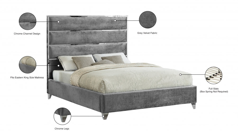 Zuma Velvet King Bed Grey - ZumaGrey-K