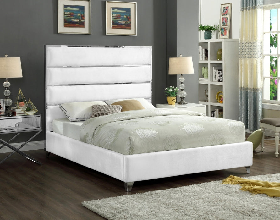 Zuma Velvet Queen Bed White - ZumaWhite-Q