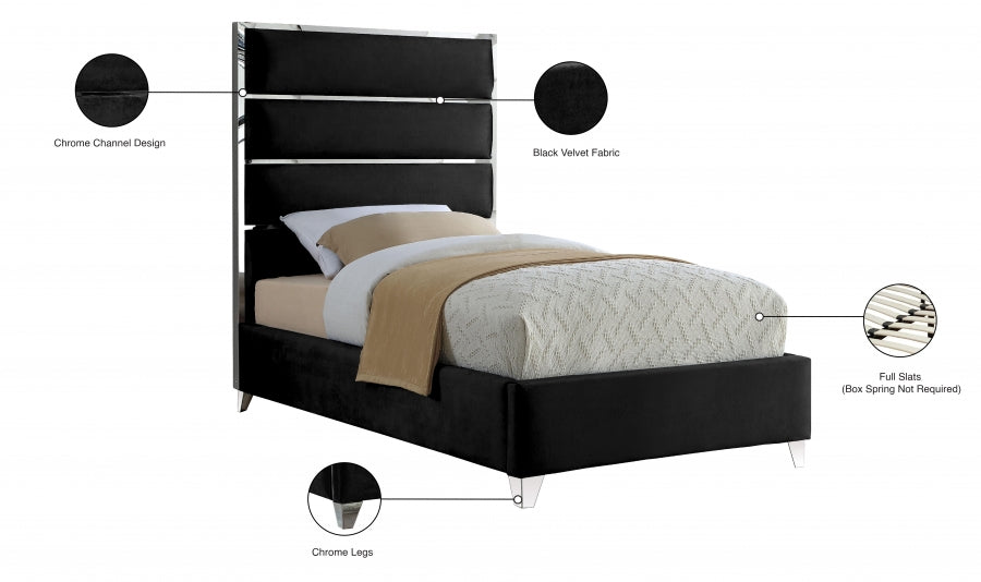 Zuma Velvet Twin Bed Black - ZumaBlack-T