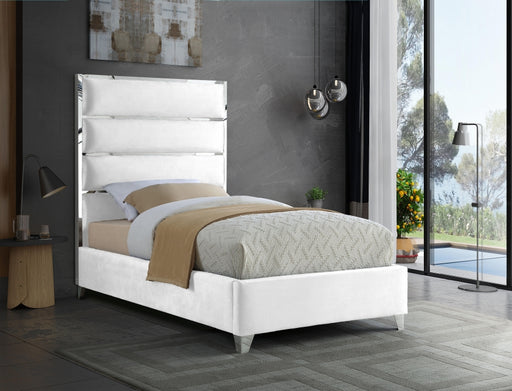 Zuma Velvet Twin Bed White - ZumaWhite-T