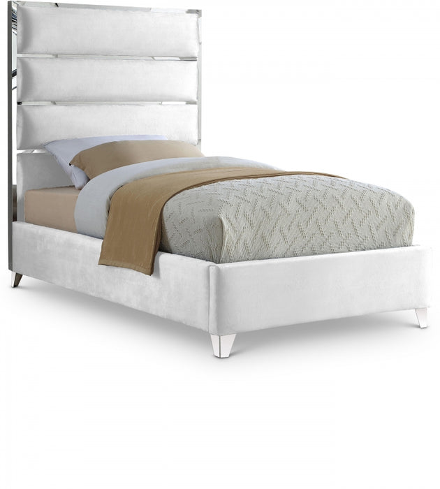 Zuma Velvet Twin Bed White - ZumaWhite-T