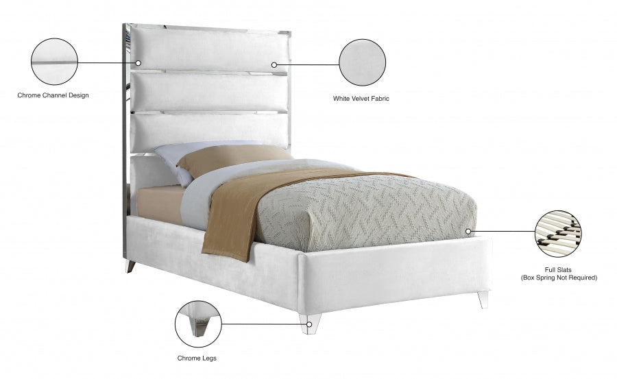 Zuma Velvet Twin Bed White - ZumaWhite-T